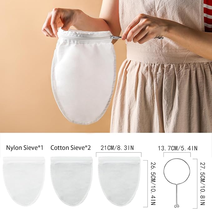 Nut Milk Bag Strainer with Stand, Strainers Fine Mesh Bags, Jelly strainer, Reusable Cheese Cloth Bag for Straining for Filter Juices, NutMilk, Cheese, Honey, Butter, S