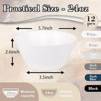 supernal 12PCS White Wheat Straw Bowls - Unbreakable Reusable Soup & Cereal Bowls with Smooth Edges,Fridge & Dishwasher Safe,Hard Plastic Dinnerware for Ramen,Salad,Hot Food(Sturdy & Lightweight)