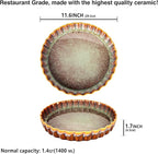 11.6 Inch Large Quiche Tart Pans Pan, 1.4 Qt Ceramic Au gratin pans, Fluted Ruffled Edge for Quiche Baking Dish/Pie Pan - Microwave Freezer Dishwasher Oven safe - Great Gift for Bakers