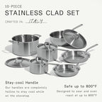 Made In Cookware - 10 Piece Stainless Steel Pot and Pan Set - 5 Ply Clad - Includes Stainless Steel Frying Pans, Saucepans, Saucier and Stock Pot W/Lid - Professional Cookware - Crafted in Italy