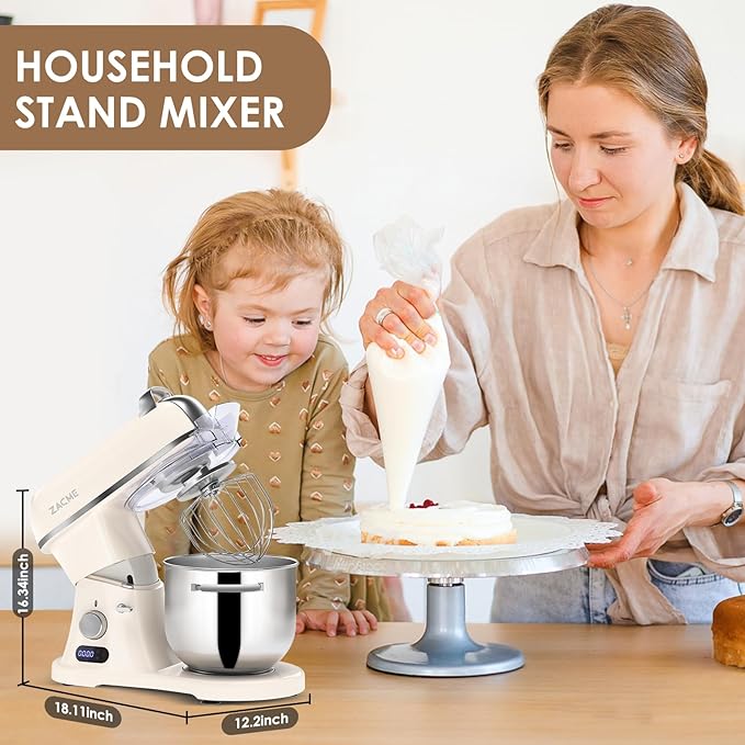ZACME 7.4QT Household Stand Mixer 800W with CSA Certified and Aluminum Die Casting, Kitchen Electric Mixer Metal Food Mixer with Stainless Steel 7L Bowl, Dough Hook, Whisk and Beater