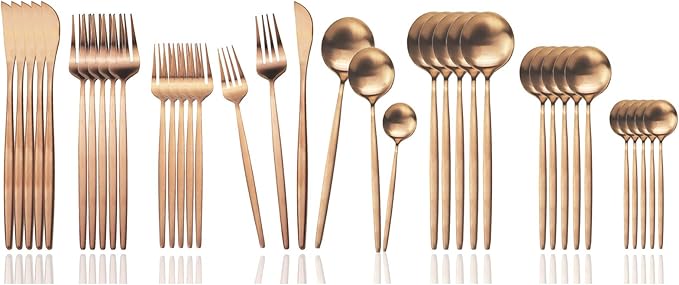 JASHII Silverware Set, 36 Piece Food Grade Stainless Steel Flatware Set Fork Spoon Knife Utensils for Daily Use and Party, Service for 6 Anti Rust, Safe in Dishwasher (Matte Rose)