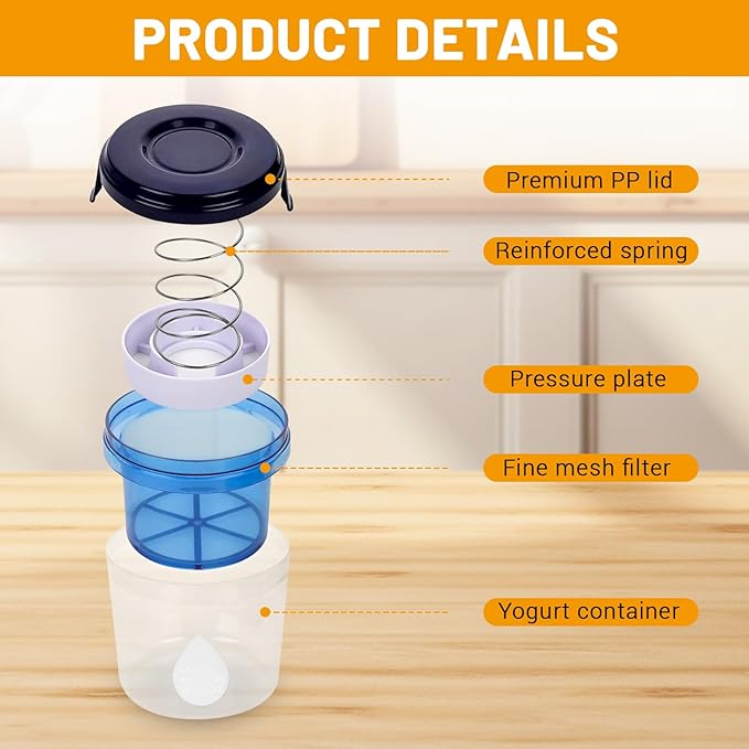 Plastic Yogurt Strainer, 450 ML Small Yogurt Maker with 3 Fine Mesh Strainer Bags, Press Yogurt Filter for Cheese Milk Cuisine Home Making Drain Gadget (1)