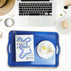Spsyrine Large Blue Serving Tray with Handles, Plastic Decorative Tray for Coffee Table, Ottoman, Bathroom, Home Decor 17.3"*11.8"*2"