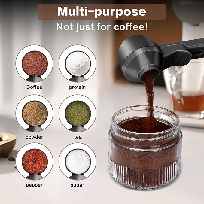 2-in-1 Coffee Scoop with Funnel, 2 Teaspoon Measuring Spoon for Reusable K Cups, Ground Coffee, Protein Powder & Tea, Mess-Free Plastic Design (Black)