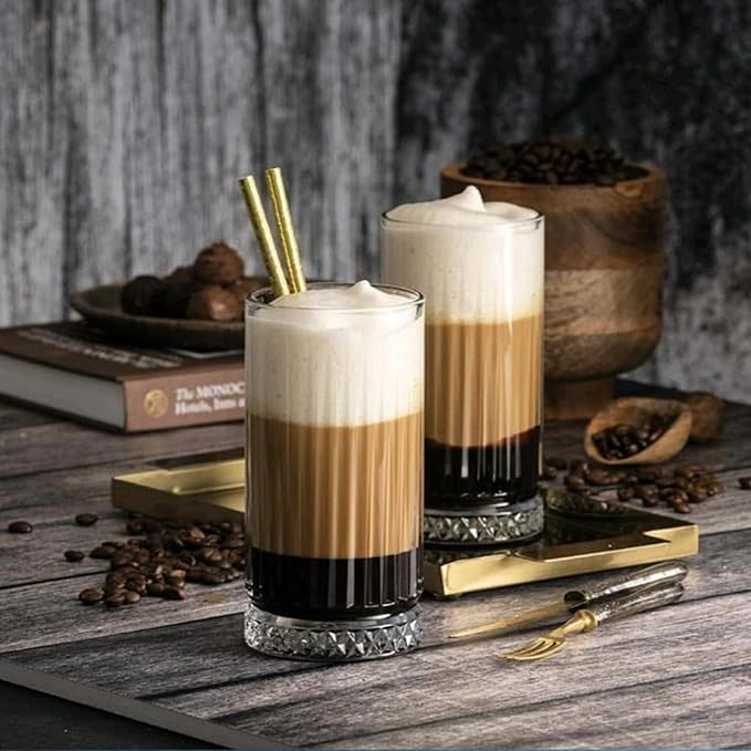 Tall Drinking Glasses Set of 4-16oz Glass Cups for Kitchen - Elegant Highball Glassware for Water, Ice Coffee, Cocktail, Cold Beverage