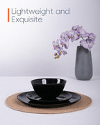 20 OZ Max Black Opal Glass Cereal Bowl Set of 6, 6 inch Dishwasher & Microwave Safe Round Ribbed Bowls for Kitchen, Salad, Soup and Rice