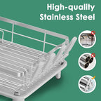 MOUKABAL Dish Drying Rack - Stainless Steel Dish Rack, Dish Racks for Kitchen Counter, Drying Rack Kitchen with Removable Utensil Holder, Drainboard and Glass Organizer (Grey)