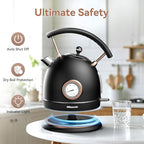 Rasonic Retro Electric Kettle Stainless Steel, 1.8L Tea Water Boiler, 1500W Fast Quiet Boil, Temperature Gauge, Auto Shut-Off, Boil-Dry Protection, Matt Black and Rose Gold