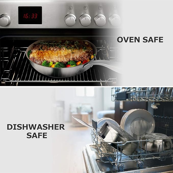 Duxtop Ceramic Non-stick Frying Pan, Stainless Steel Induction Frying Pan, 9.5-Inch Stir Fry Pan with Heavy-gauge Impact-bonded Bottom, FUSION Ti