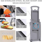 [All in 1] Upgraded Version Safe Mandoline Slicer for Kitchen, Adjustable Thickness. and Spiralizer, Veggie Slicer, Rapid Prep Mandoline, Detachable Blade, Cleaning Brush (High-grade Gray)