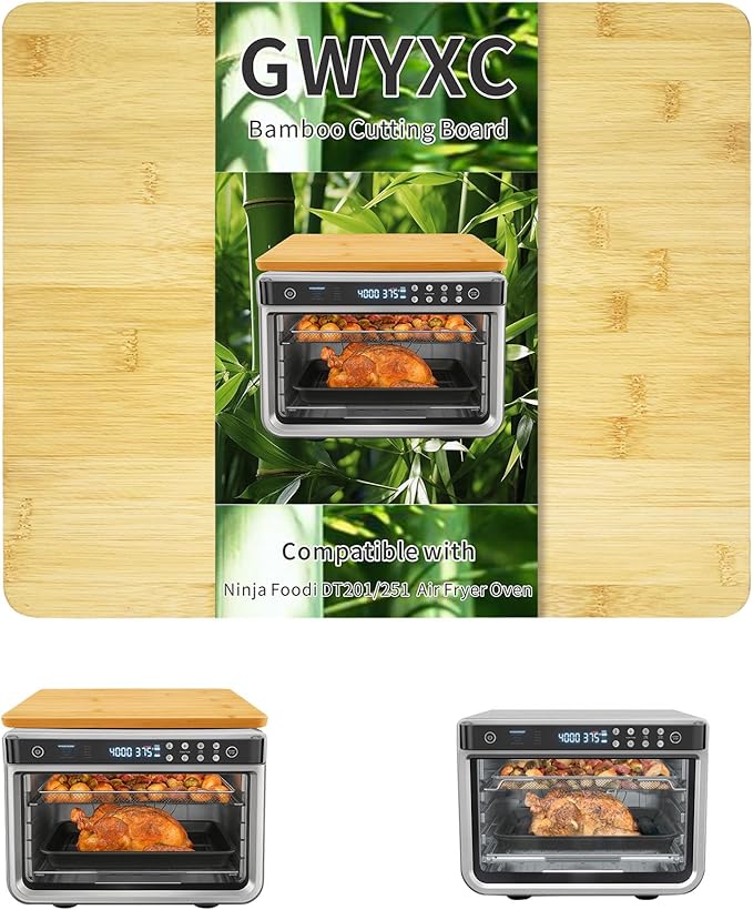 Bamboo Cutting Board for Ninja Foodi DT201 DT251 Smart Countertop Convection Oven, 16.3" x 13.3" Toaster Oven Accessories With Heat-Resistant Non-Skid Silicone Feet for 100% Organic Bamboo
