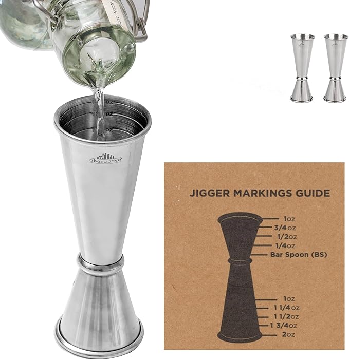 A Bar Above Premium Japanese Jigger, With 8 Measurements Inside, Professional and Heavy Duty, 304 Stainless Steel Cocktail Double Jigger for Bartending, 2 Pack, Stainless Steel