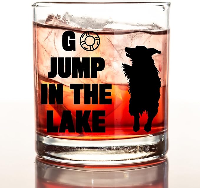 kunlisa Funny Lakeside Dog Whiskey Glasses, Lake House Decor and Gifts, Lakeside 10 oz Drinking Rocks Glasses for Women Men Whisky Cocktail Scotch Bourbon Liquor