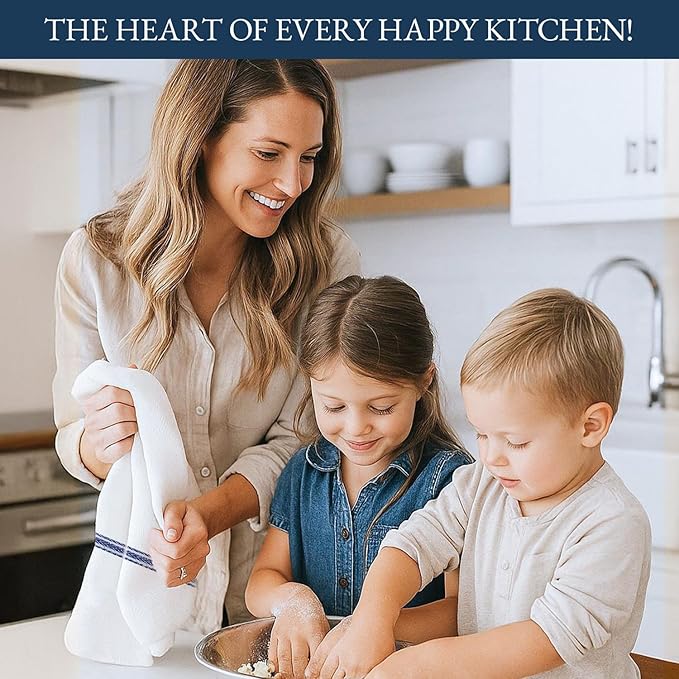 LANE LINEN Kitchen Towel Set- 12 Pack 14"x25" Dishtowels for Kitchen, Absorbent 100% Cotton Dish Drying Towels, Cleaning Cloth for Countertops, Soft & Durable, Machine Washable - Blue Stripe