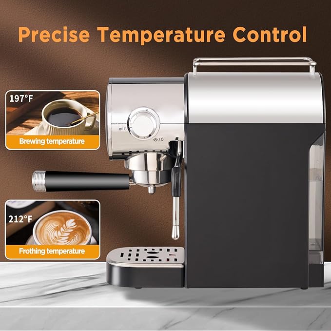 Espresso Machine,20 Bar Semi-Automatic Espresso Maker with Milk Frother,Touch Screen Black Stainless Steel Coffee Machine with 40oz Removable Water Tank,Cappuccino,Latte,Americano for Home