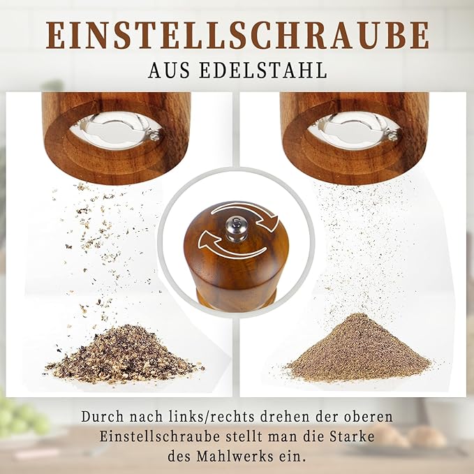 2 Pack Wood Salt and Pepper Grinder Set, Acacia Wood Salt and Pepper Grinder Mill Pepper Grinder Ceramic Stainless Steel Core-8 Inch