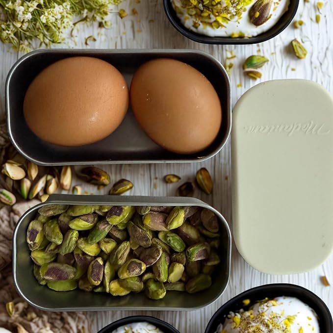 Flexibento - 2 x 6.5 oz | Leak proof | Small Stainless steel Snack Containers with Silicone lids|Dip and condiment containers | Plastic and BPA free | Metal Lunch box | Vanilla (set of 2)