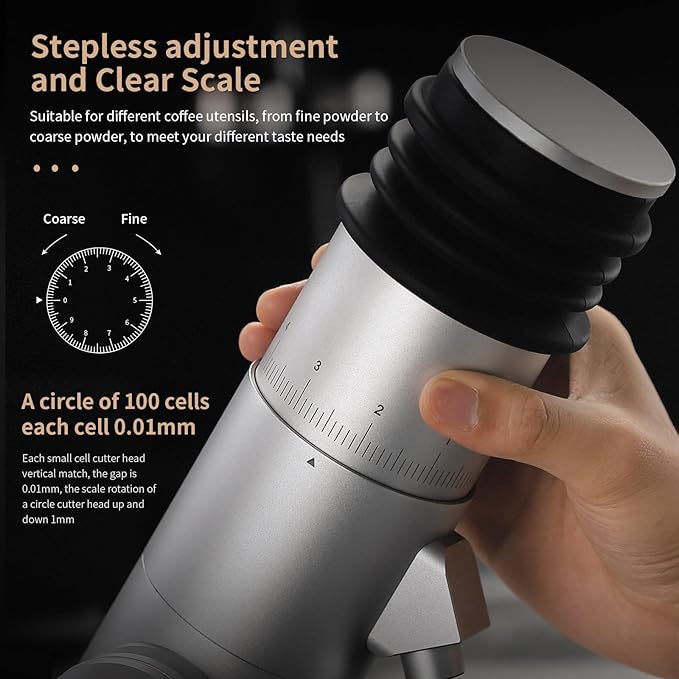 Electric Espresso Grinder, Coffee Bean Grinder for Home Use, Burr Coffee Grinder with 38MM 6-Star CNC Conical Burr and Magnetic Lid & Dosing Cup, Stepless Adjustment