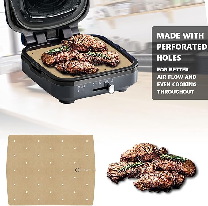 WMKGG Unbleached Air Fryer Parchment Paper, 100 PCS Perforated Disposable Air Fryer Liners for Ninja Foodi Grill 5-in-1 AG301 4qt Air Fryer