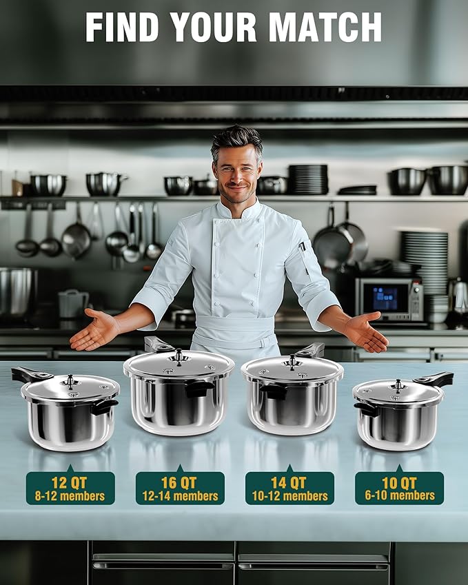 WantJoin Stainless Steel Pressure Cooker(Non-Aluminum),10 Quart Induction Compatible Pressure Cooker with Spring Valve Safeguard Devices,Compatible with Gas & Induction Cooker