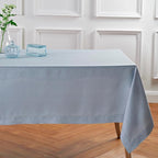 Solino Home Dusty Blue Linen Tablecloth 60 x 90 Inch - 100% Pure Linen Hemstitch Table Cloth for Rectangle Tables - Classic Hemstitch, Machine Washable Tablecloth for Summer, Fall, Autumn