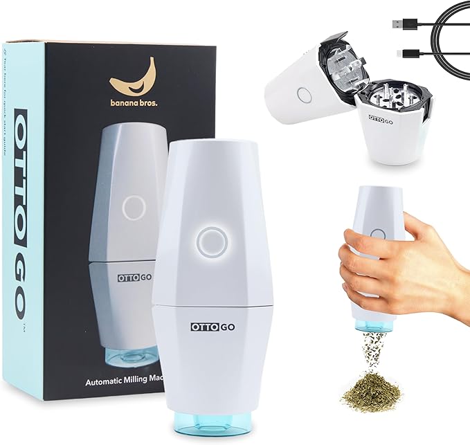 Banana Bros - OTTO GO Electric Smart Spice Grinder - Automatic Herb Grinder with Smart AI Technology - Rechargeable via USB - Portable Milling for Dry Herbs and Spices - White - No Carrying Case