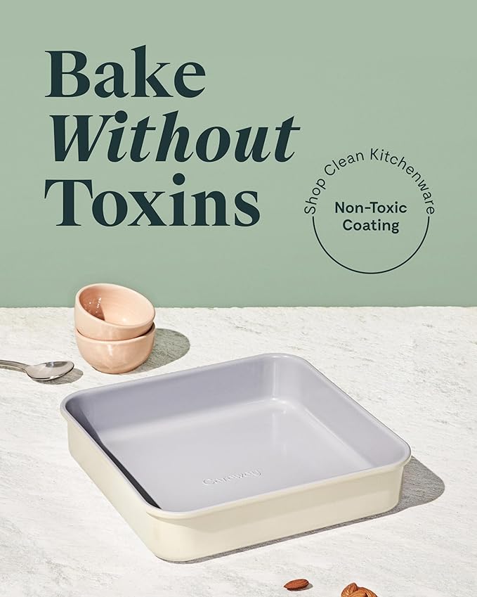 Caraway 9” Square Pan Duo - Non-Stick Ceramic Coating - Free From Forever Chemicals - Cake Pan Perfect for Brownies, Lemon Bars, & More - Gray
