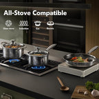 10 Pcs Non Stick Pots and Pans Set with Lids, Hybrid Stainless Steel Cookware Set, Skillet,Stock Pot,Frying Pan,Kitchen Cooking Utensils,Non Toxic,Induction,Dishwasher Safe