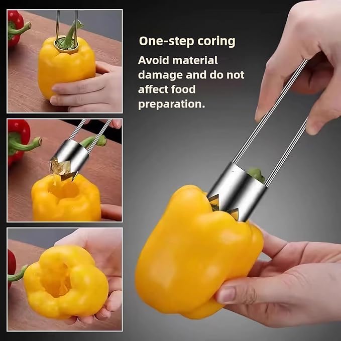 Fruit and Vegetable Corer Pepper Seed Apple Remover Bell Pepper Tomato Corer Tool Stainless Steel Kitchen Gadget (Pepper corer + Apple corer)