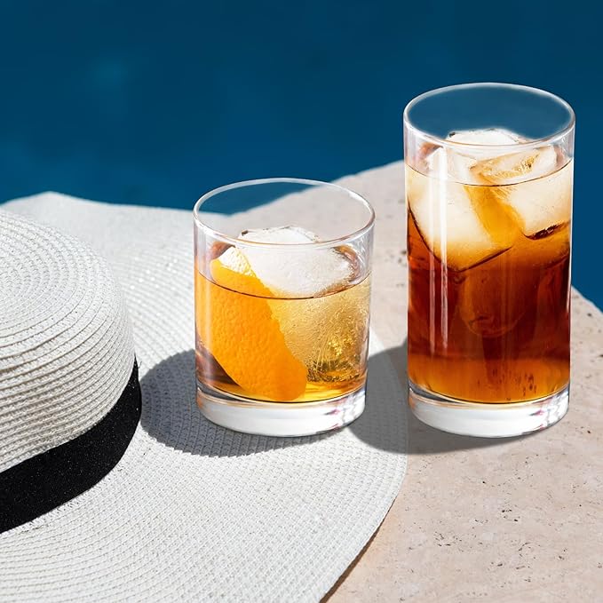 Acrylic Drinking Glasses Set of 6 - Clear Unbreakable Plastic Cups Reusable for Kitchen, Poolside & Patio - Shatterproof, Dishwasher-Safe, BPA-Free - 12oz & 17oz Highball Tumblers