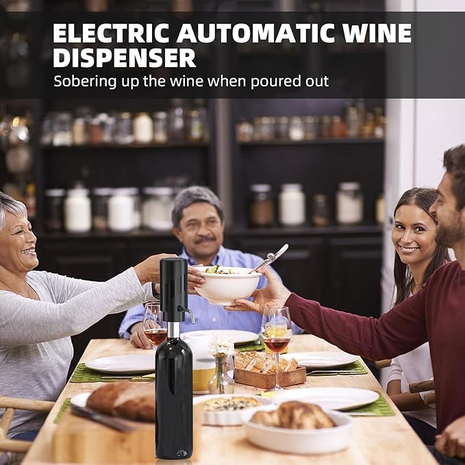 Wine Aerator Electric Wine Decanter Automatic Wine Aerator, Wine Dispenser Wine pourer with USB Rechargeable,Wine Lover for women&Men(Black-ABS)