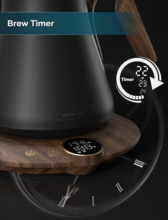 Gooseneck Electric Kettle with ±1℉ Temperature Control for Pour Over Coffee & Tea, Quick Heating, BPA-Free Stainless Steel, Built-in Brew Timer, 1500W/0.9L (Rainforest)