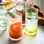 Vintage-Style 16oz Tall Drinking Glasses: Set of 6 Ribbed Glassware with Lids and Straws - Perfect for Cocktails, Smoothies, Juice, Beer, and Coffee - Versatile Design for All-Occasions (6Pcs)