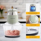 Green Food Processor,500W Electric Meat Grinder with 8 Cup Glass Bowl and 4 Sharp Blades, Food Chopper & Vegetable Chopper for home use,Meat Processor, Vegetables, Fruits and Nuts