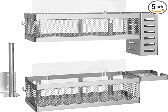 PUSDON Metal Wall Hanging Basket 2 Packs DIY Suitable for Multiple Scenes - Middle Silver Grey Netting Suit