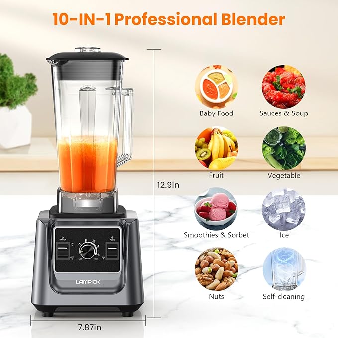 Blenders for Kitchen, 2000W Professional Grade High-Speed Countertop Blender with 68oz Pitcher & 27oz To-Go Cup for Smoothies, Ice, and Frozen Fruit, BPA-Free, Dishwasher Safe