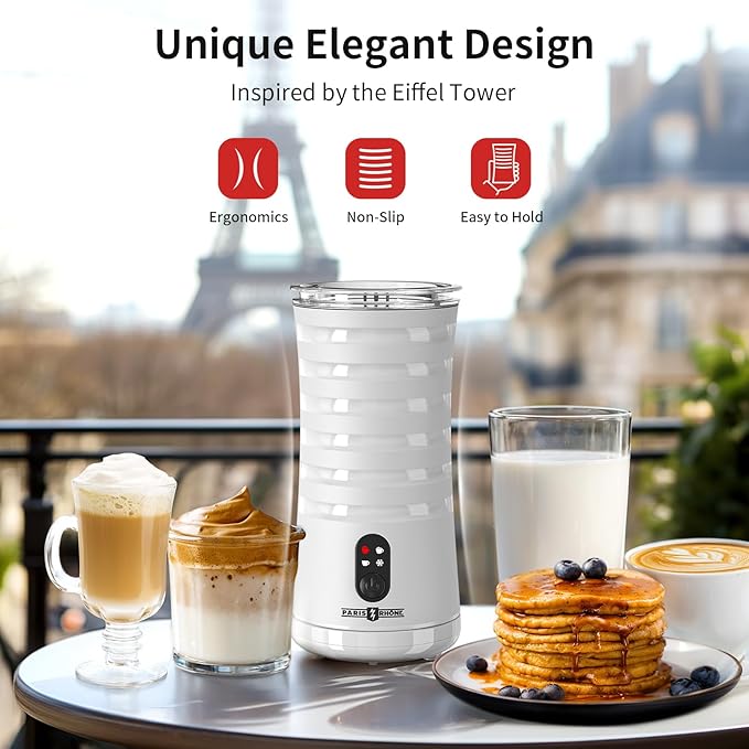 Milk Frother, Paris Rhône 4-in-1 Milk Steamer and Frother, Hot & Cold Foam Milk Warmer with Temperature Control, Auto Shut-Off Frothers for Coffee, Latte, Cappuccino, Macchiato