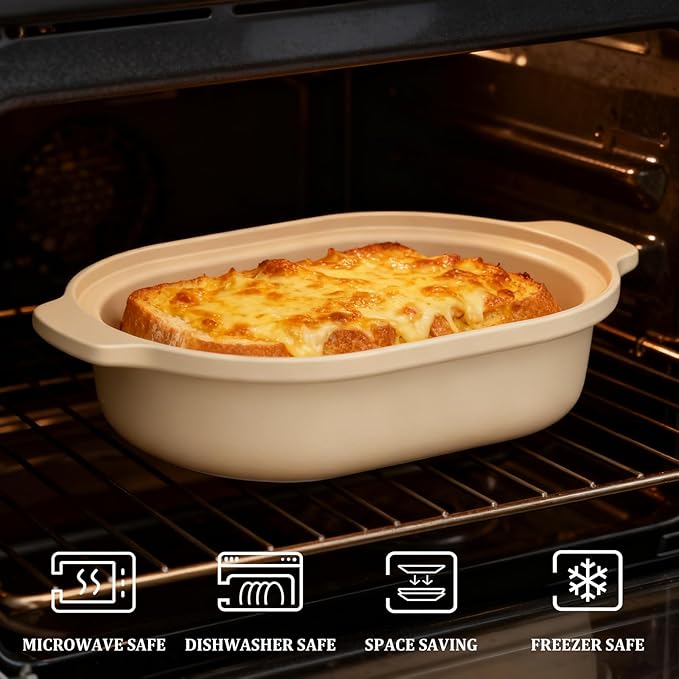 MAGNIFIQUE Casserole Dishes for Oven, 9x12 Porcelain Baking Dish, 4 Quarts Lasagna Pan with Handles and Lid, Oven Safe up to 500°F or on Stovetop, Use to Marinate, Cook, Bake, and Serve, Brown