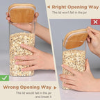 Glass Pasta Storage Jars Square 73oz, 3 Pack Glass Jars With Bamboo Lids, Tall Kitchen Storage Containers For Pasta, Storage For Pantry Organizers