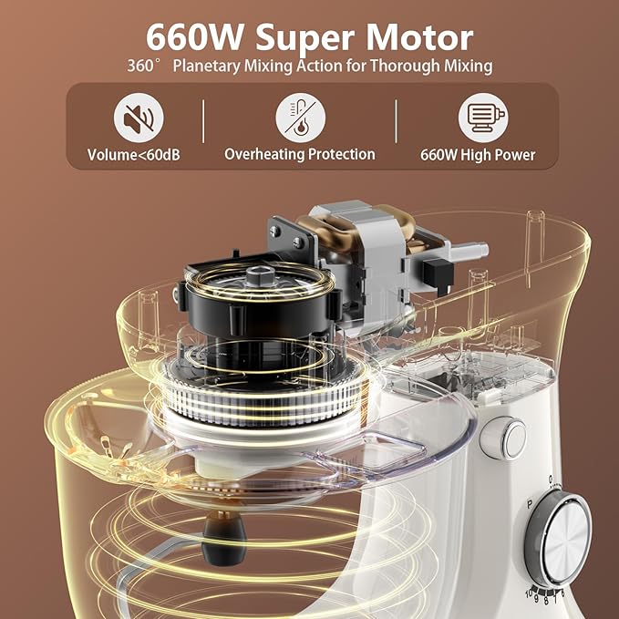 Electric Stand Mixer,10 Speeds Tilt-Head Food Mixer, 3-IN-1 Kitchen Mixer for Daily Cooks with Dishwasher-Safe 6QT Bowl,Dough Hook, Beater, Whisk (Almond Cream)