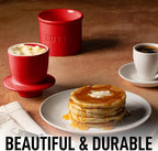 Zulay Kitchen Porcelain Butter Crock With Lid & Knife - Authentic French Butter Dish For Fresh & Spreadable Butter - Red