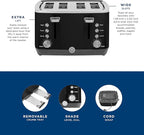 GE 4 Slice Toaster | Extra Wide Slots for Bagels, Breads, Waffles & More | 7 Shade Options | Countertop Kitchen Essentials | 1500 watt, Black