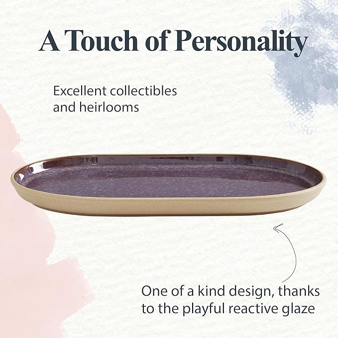 Portmeirion Minerals Oval Dish (12"x 6.4") - Stoneware Tableware with Unique Amethyst Glaze - Contemporary Dining & Essential Scandinavian Entertaining, Durable Ceramic Server for Meals & Gatherings
