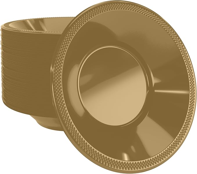 Exquisite Party Solids 12 Oz Gold Plastic Bowls Disposable Soup Bowls For Hot Food - 100 Pcs Gold Cereal Bowl Plastic Disposable Bowl For Soup | Party Supplies