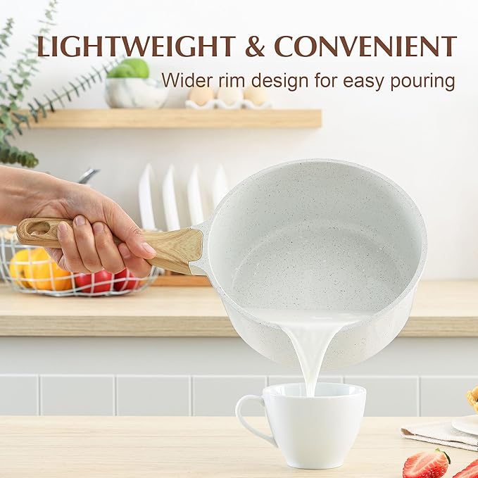 SENSARTE White Ceramic Nonstick Saucepan with Lid 2.0 Quarts, Small Cooking Pot with Stay Cool Handle, Induction Compatible Saucepot, White Granite Coating, Free of Intentionally Added PTFE/PFOA/PFAS