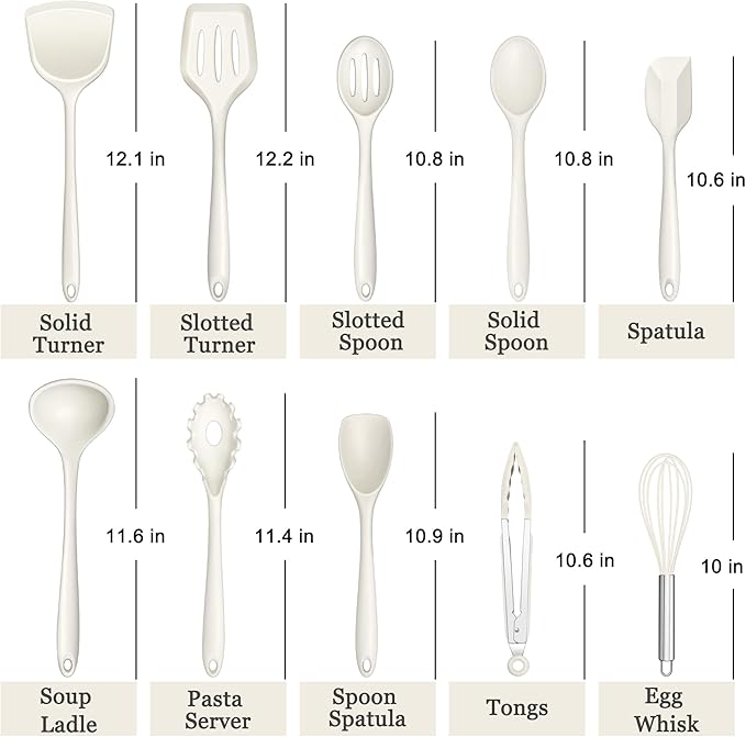E-far 10 Pieces Silicone Cooking Utensils Set, Heat Resistant Kitchen Utensil Set for Nonstick Cookware, Kitchen Cooking Tools with Spatula, Spoon, Slotted Turner, Non-Toxic & Dishwasher Safe (White)