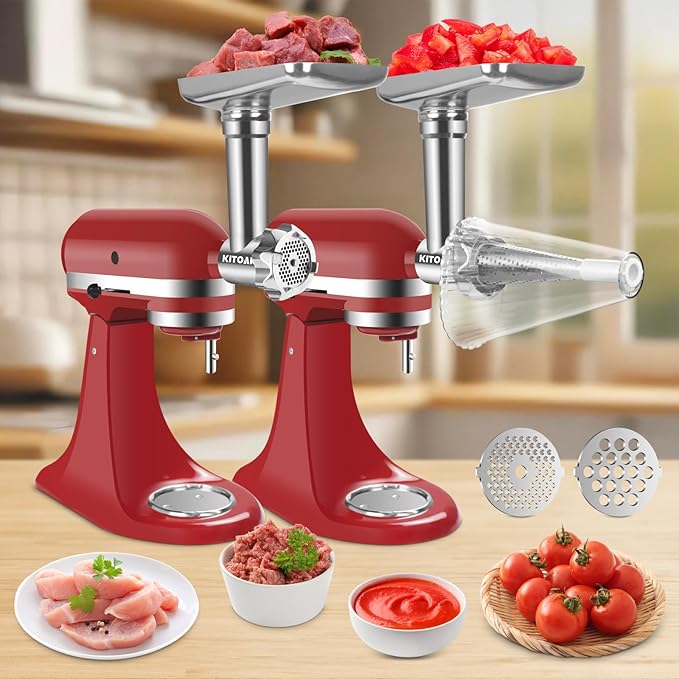 Fruit & Vegetable Strainer Attachment and Food Meat Grinder Attachment for Kitchenaid Stand Mixer with Sausage Stuffer Tubes and Fruits Juicer Auger Strainer