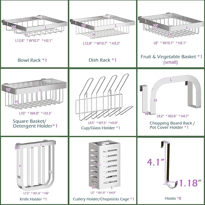 PUSDON Over Sink Dish Drying Rack Stainless Steel, Adjustable Large Dish Drainer for Storage Kitchen Organization Silver 2 Tier - Standard(26"-38")
