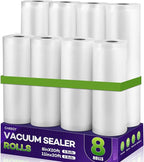 CAREGY Food Vacuum Sealer Rolls Bags 8 Pack 4 Rolls 8'' x 20' and 4 Rolls 11''x 20' Commercial Grade BPA Free Bag Rolls Embossed Food Saver Bags for Meal Prep,Sous Vide Cooking and Food Storage
